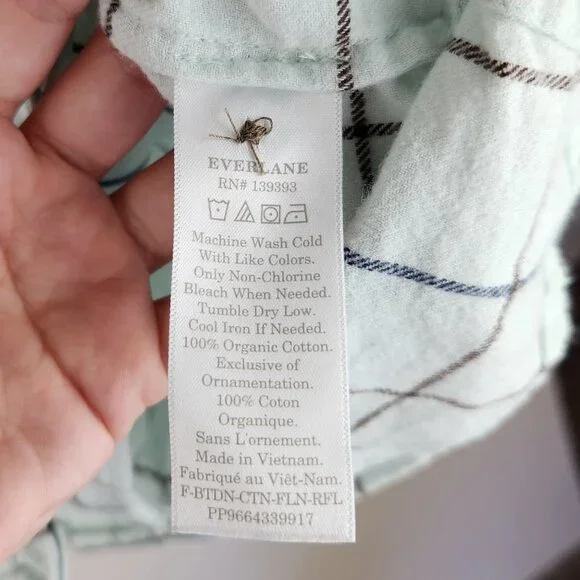 Everlane Windowpane Ruffle Neck Boxy Flannel Button Up Shirt Mint Blue sz S - Picture 10 of 10